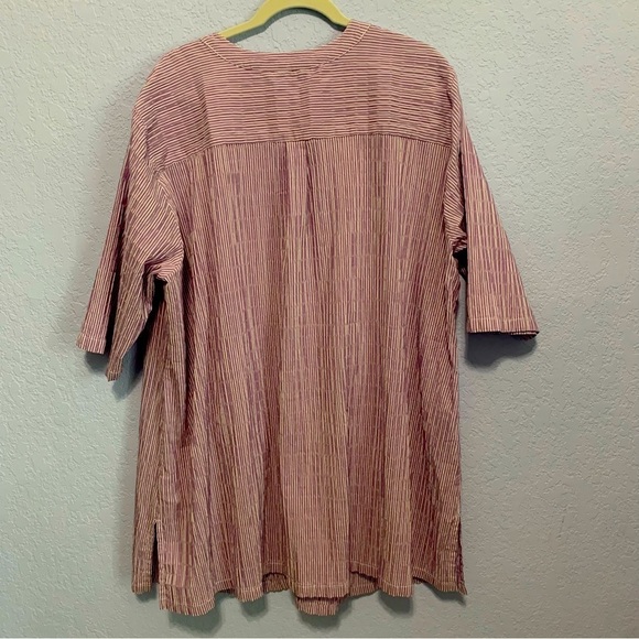 Ulla Popken Button Up Short Sleeve Stripe Crinkle Top - Picture 6 of 6